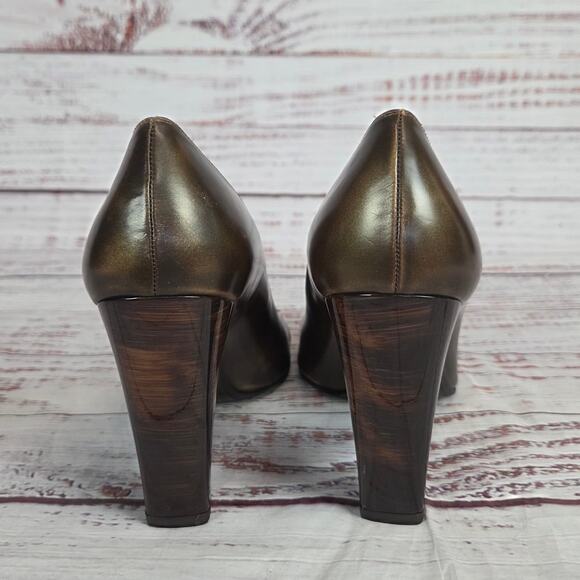 Stuart Weitzman Bonze Peep Toe Pumps 9 Chunky Heel Crossover Classic Lux Event - Picture 3 of 9